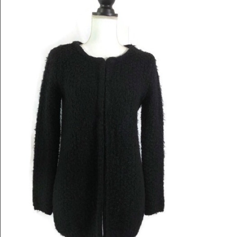 Adrianna Papell Lg Black Fuzzy Textured  Cardigan